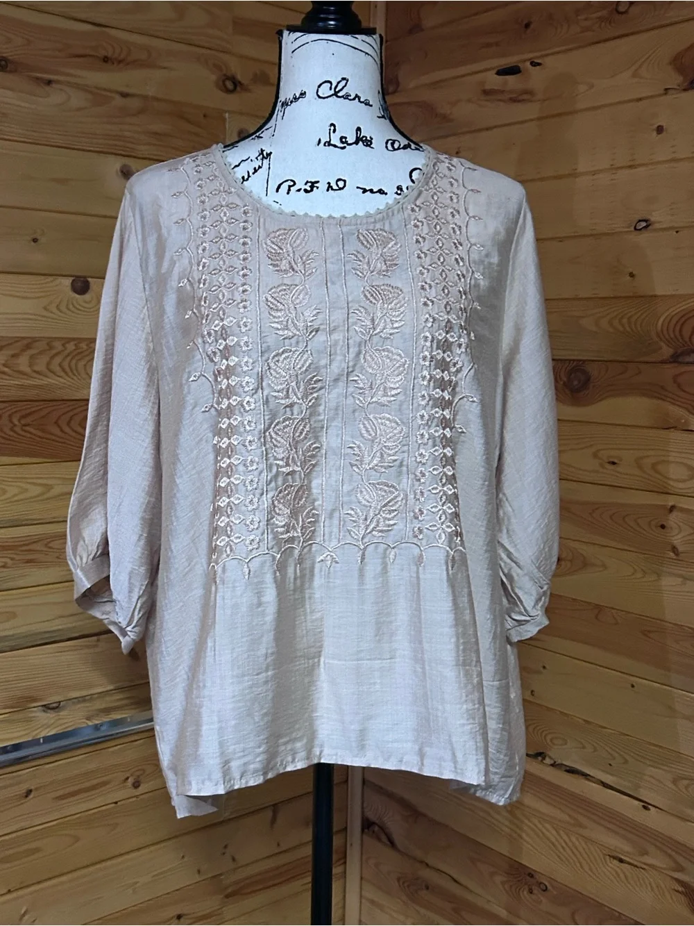 Boho Embroidered Peasant Top - Light Blush - Picture 4 of 10